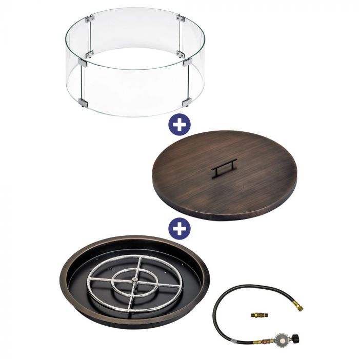 Load image into Gallery viewer, 25&quot; Round Oil Rubbed Bronze Drop-In Pan with Match Light Kit (18&quot; Fire Pit Ring) - Propane Bundle
