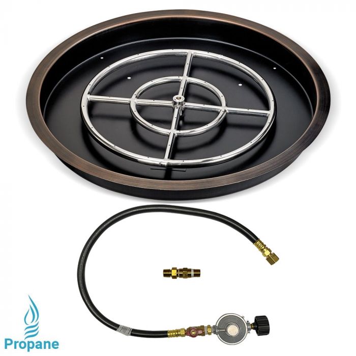 Load image into Gallery viewer, 25&quot; Round Oil Rubbed Bronze Drop-In Pan with Match Light Kit (18&quot; Fire Pit Ring) - Propane
