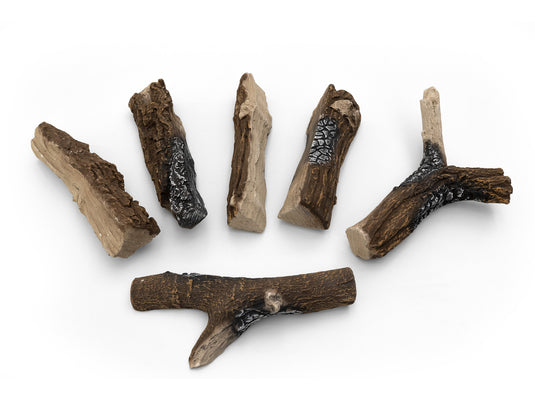 Planika decorative ceramic logs set of 6 for outdoor gas fireplaces