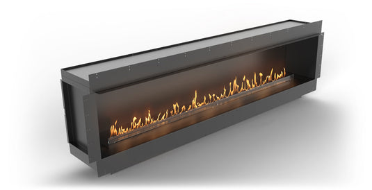 Front view of Planika Firebox 106” Single-Sided Fireplace with FLA4 98” Burner