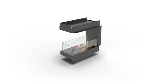 Planika Firebox 32” room divider bioethanol fireplace with FLA4 23” burner front and back view