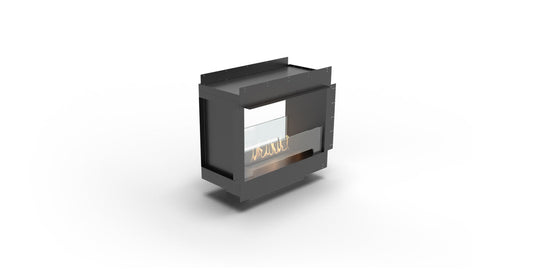 Planika Firebox 32” tunnel bioethanol fireplace with FLA4 23” burner front and back view