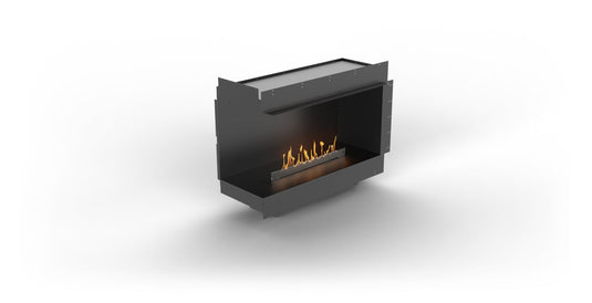 Planika Firebox 40” left corner bioethanol fireplace with FLA4 31” burner front and left side view