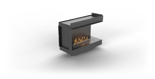 Planika Firebox 40” right corner bioethanol fireplace with FLA4 31” burner front and right side view