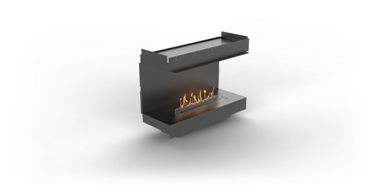 Planika Firebox 40” three-sided bioethanol fireplace with FLA4 31” burner front, left, and right view