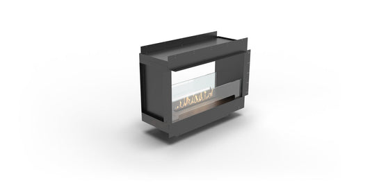 Planika Firebox 40” tunnel bioethanol fireplace with FLA4 31” burner front and back view