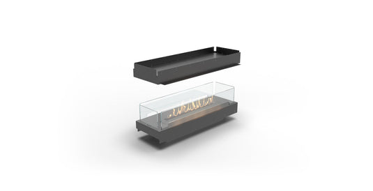 Planika Firebox 48” island bioethanol fireplace with FLA4 39” burner 360-degree view