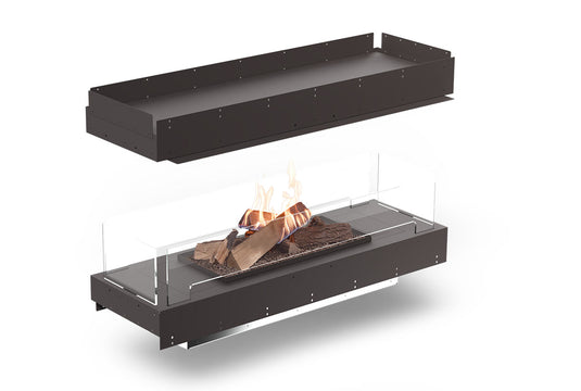 Front view of Planika Firebox 48” Island Fireplace with FLA4 39” Logs