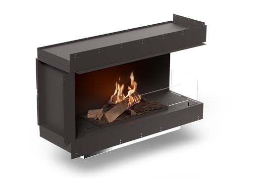Front view of Planika Firebox 48” Right Corner Fireplace with FLA4 39” Logs