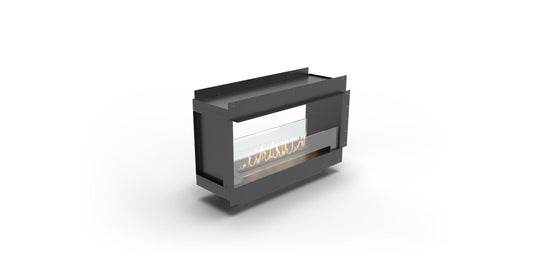 Planika Firebox 48” tunnel bioethanol fireplace with FLA4 39” burner front and back view