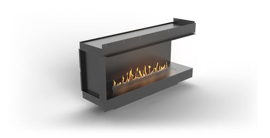 Planika Firebox 60” Right Corner Fireplace with FLA4 47” Burner front view