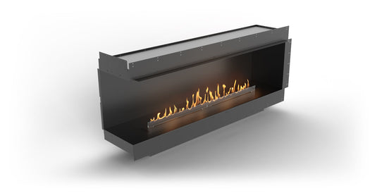 Planika Firebox 72” Left Corner Fireplace with FLA4 59” Burner front view