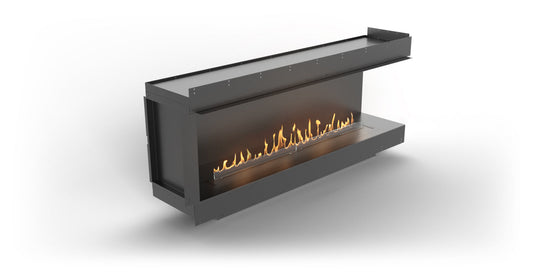 Planika Firebox 72” Right Corner Fireplace with FLA4 59” Burner front view