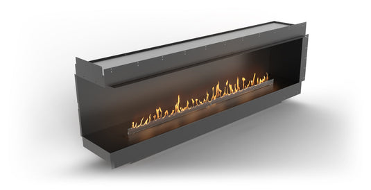 Planika Firebox 92” Left Corner Fireplace with FLA4 78” Burner front view