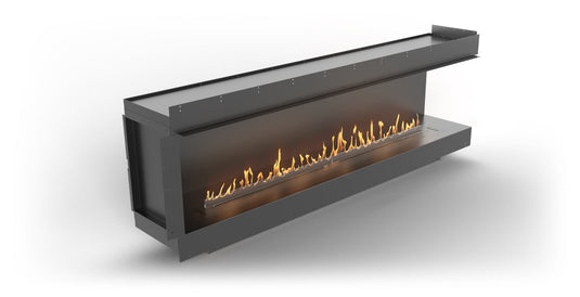 Planika Firebox 92” Right Corner Fireplace with FLA4 78” Burner front view