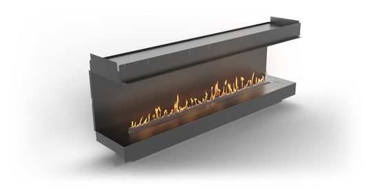 Planika Firebox 92” Three-Sided Fireplace with FLA4 78” Burner front view