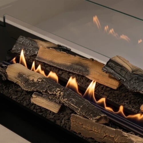 Planika FLA4 trays with ceramic logs dual row setup