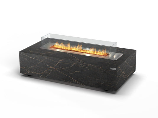 Front view of Planika Galaxy Laurent Table automatic outdoor gas fire table with Dekton Laurent marble finish