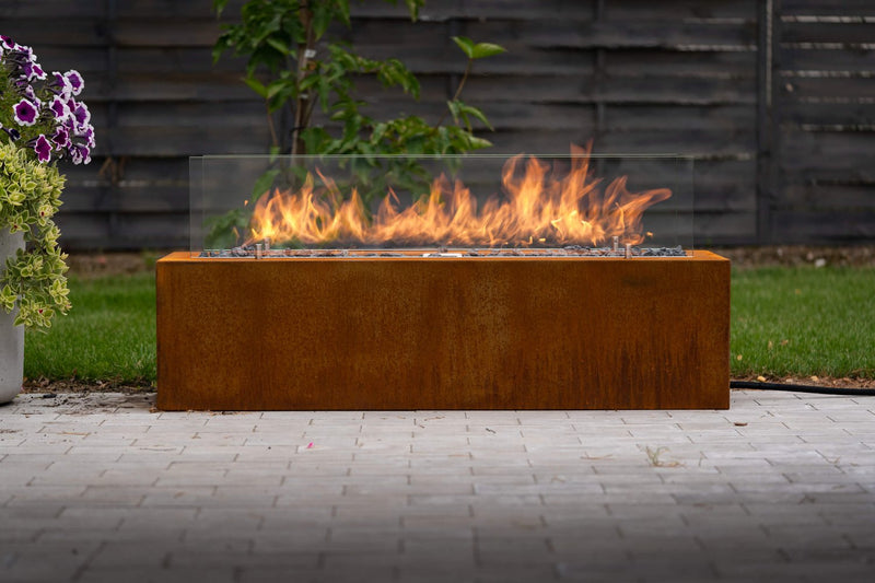 Load image into Gallery viewer, Planika Galio Corten Manual outdoor gas fireplace with corten steel housing
