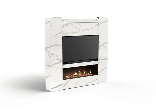 Planika NEX Media Wall for FLA4 and PD PRO front view showing sliding mechanism system and TV panel structure