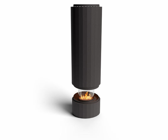 Front view of Planika Pillar modern suspended bioethanol fireplace with Comet BEV® burner