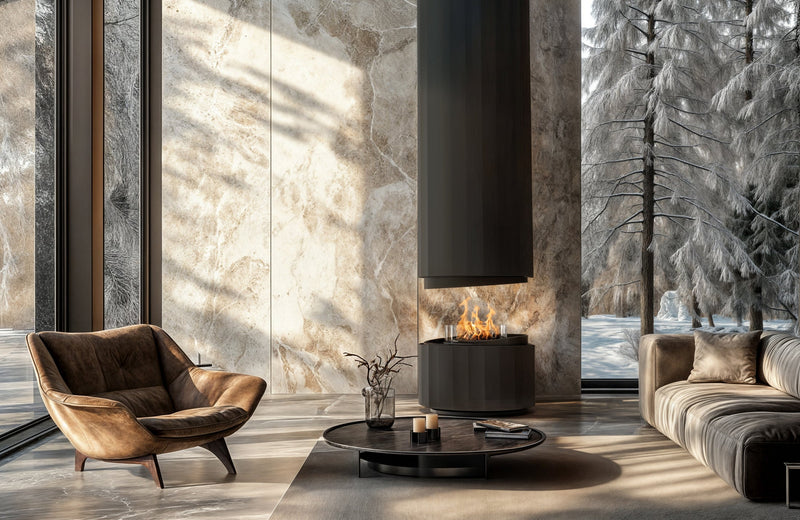 Load image into Gallery viewer, Planika Pillar installed in modern living room as a suspended centerpiece
