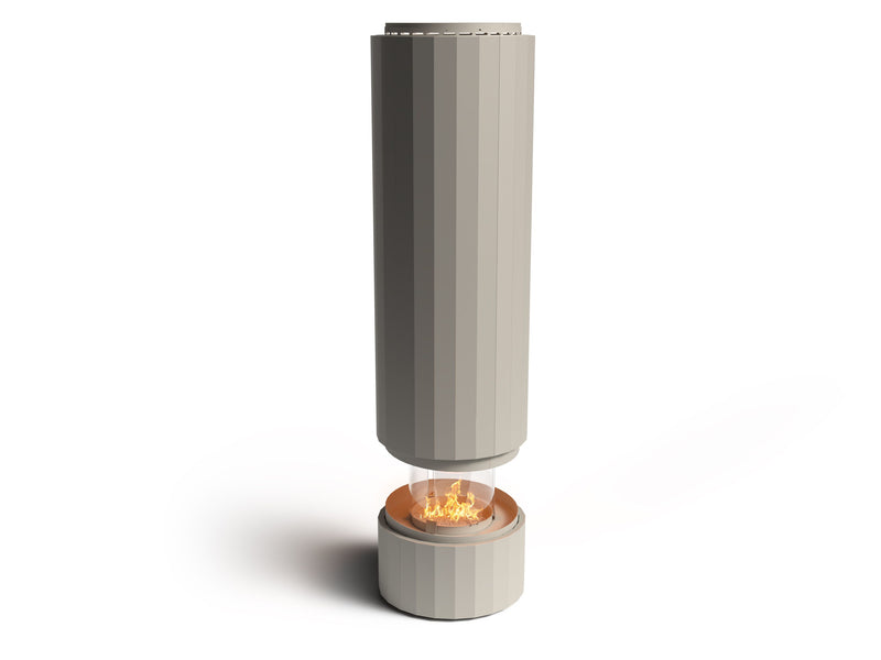 Load image into Gallery viewer, Front view of Planika Pillar Silk Grey freestanding bioethanol fireplace with Comet BEV® burner
