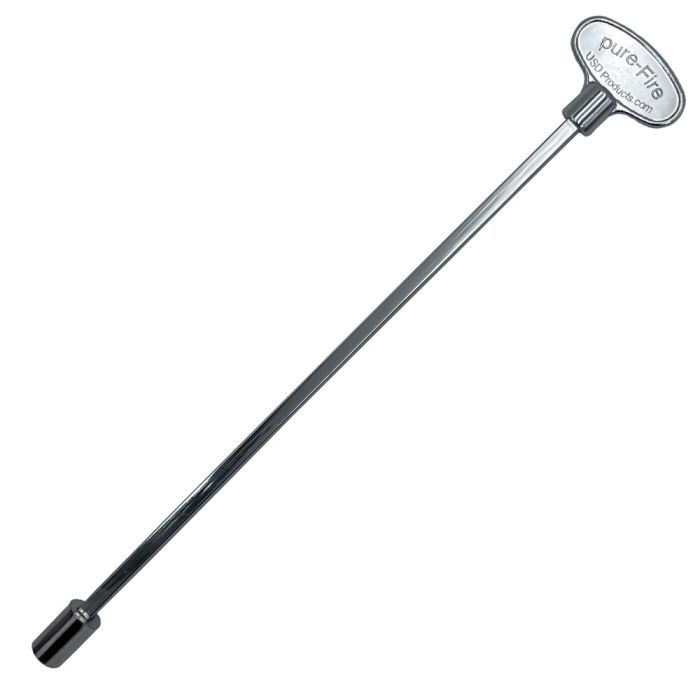Load image into Gallery viewer, 12 inch polished chrome universal gas key for fire pit and fireplace gas valves compatible with 1/4 inch and 5/16 inch valve stems
