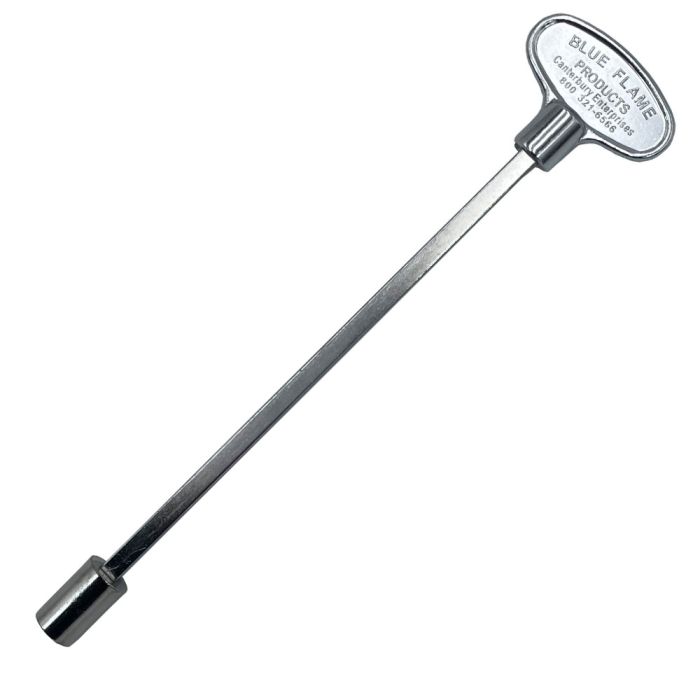 Load image into Gallery viewer, 8 inch polished chrome universal gas key for fire pit and fireplace gas valves compatible with 1/4 inch and 5/16 inch valve stems
