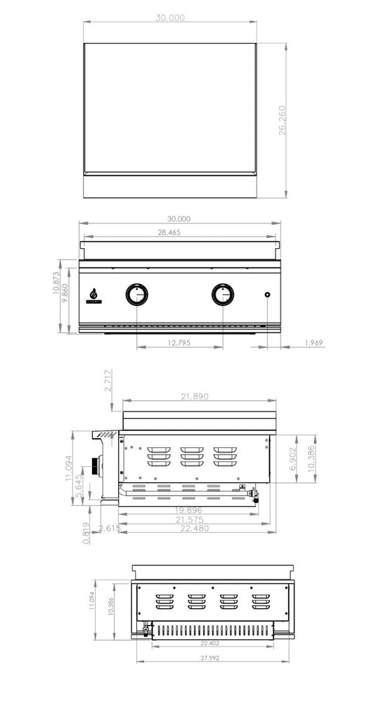 TrueFlame 30" Built-In Gas Griddle