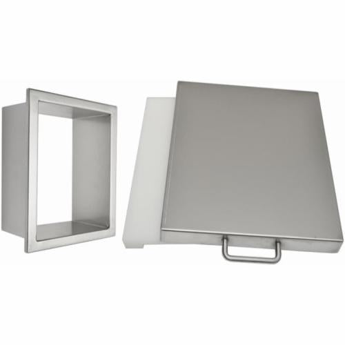 Sole Gourmet 12-inch stainless steel trash chute with cutting board and stainless steel cover