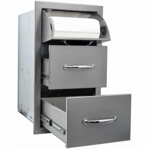 Sole Gourmet 17-Inch Stainless Steel Deluxe Raised Frame Double Access Drawer with Paper Towel Dispenser