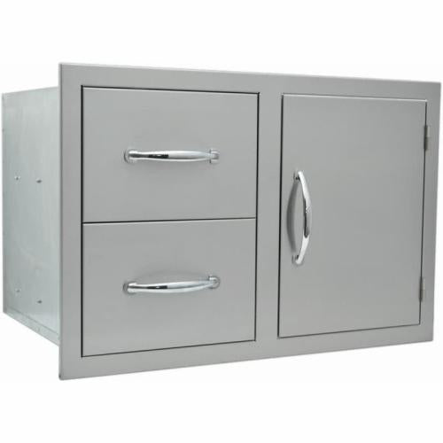 Sole Gourmet 30-Inch Stainless Steel Deluxe Raised Frame Access Door and Double Drawer Combo for Outdoor Kitchens