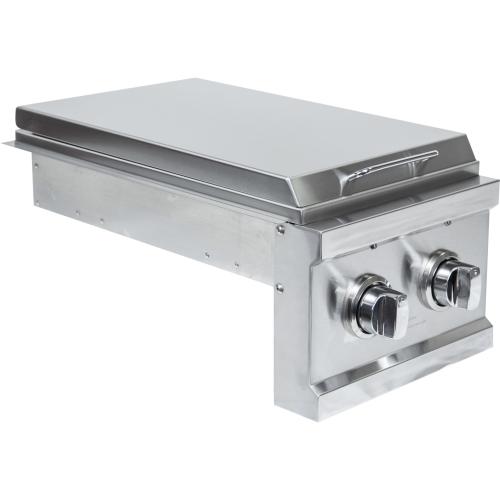 Sole Gourmet built-in stainless steel gas double side burner with white LED lights and hinged lid