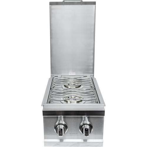 Load image into Gallery viewer, Sole Gourmet built-in stainless steel gas double side burner with white LED lights and hinged lid
