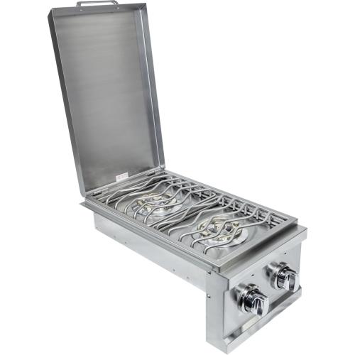 Sole Gourmet built-in stainless steel gas double side burner with white LED lights and hinged lid