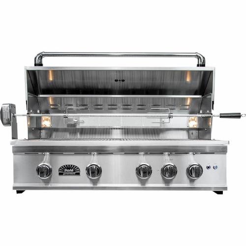 Sole Gourmet Turbo Replacement Series 38-Inch 4-Burner Built-In Gas Grill with Rotisserie and LED Lights