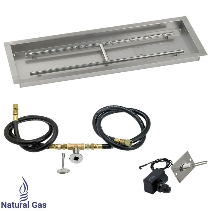 Load image into Gallery viewer, 48 x 14 Inch Rectangular Stainless Steel Drop in Fire Pit Pan with Spark Ignition Kit - Natural Gas
