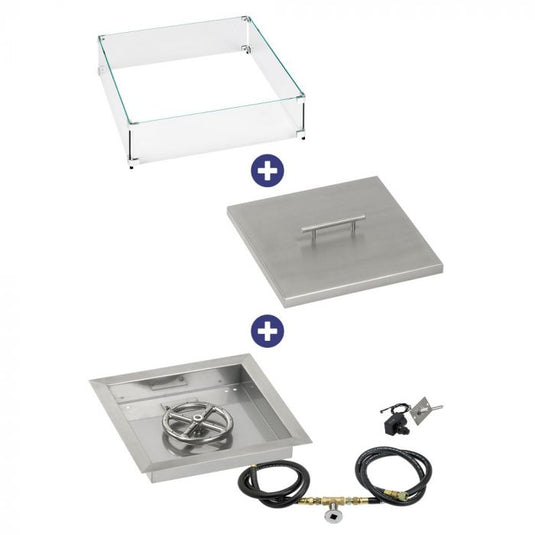 12" Square Drop-In Pan with Spark Ignition Kit (6" Fire Pit Ring) - Natural Gas Bundle