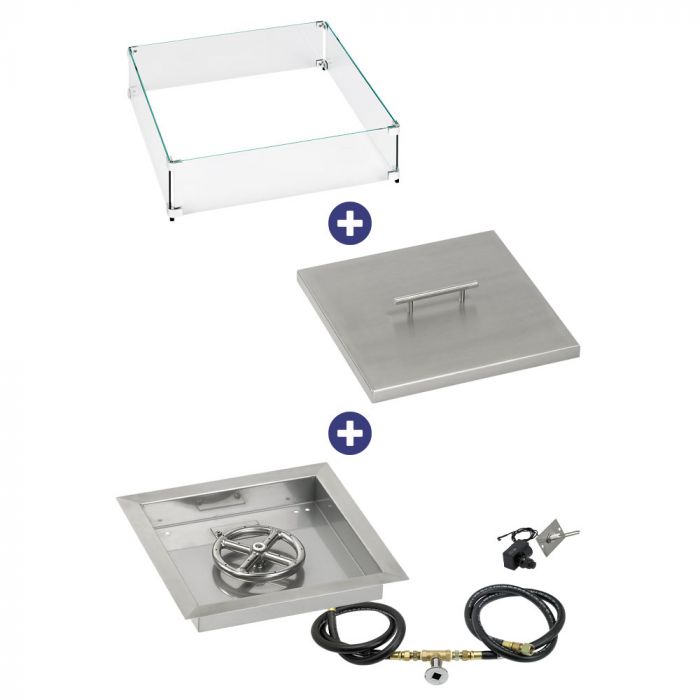 Load image into Gallery viewer, 12&quot; Square Drop-In Pan with Spark Ignition Kit (6&quot; Fire Pit Ring) - Natural Gas Bundle
