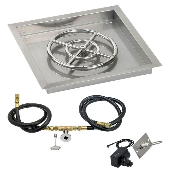 Load image into Gallery viewer, 18&quot; Square Drop-In Pan with Spark Ignition Kit (12&quot; Fire Pit Ring) - Natural Gas
