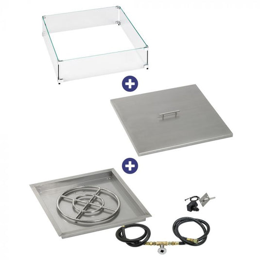 24" Square Drop-In Pan with Spark Ignition Kit (18" Fire Pit Ring) - Natural Gas Bundle