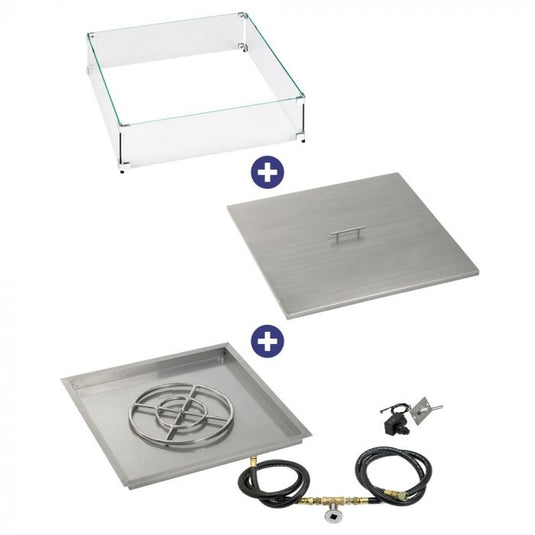 30" Square Drop-In Pan with Spark Ignition Kit (18" Fire Pit Ring) - Natural Gas Bundle