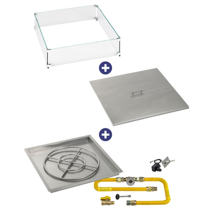 Load image into Gallery viewer, 30&quot; Square Drop-In Pan with Spark Ignition Kit (24&quot; Fire Pit Ring) - Natural Gas Bundle
