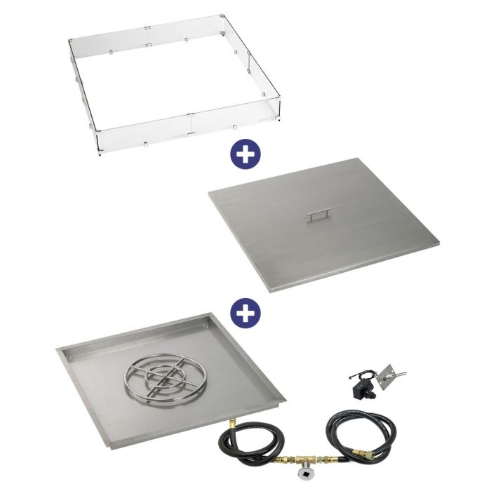 Load image into Gallery viewer, 36&quot; Square Drop-In Pan with Spark Ignition Kit (18&quot; Fire Pit Ring) - Natural Gas Bundle
