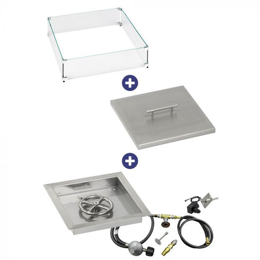 12" Square Drop-In Pan with Spark Ignition Kit (6" Fire Pit Ring) - Propane Bundle