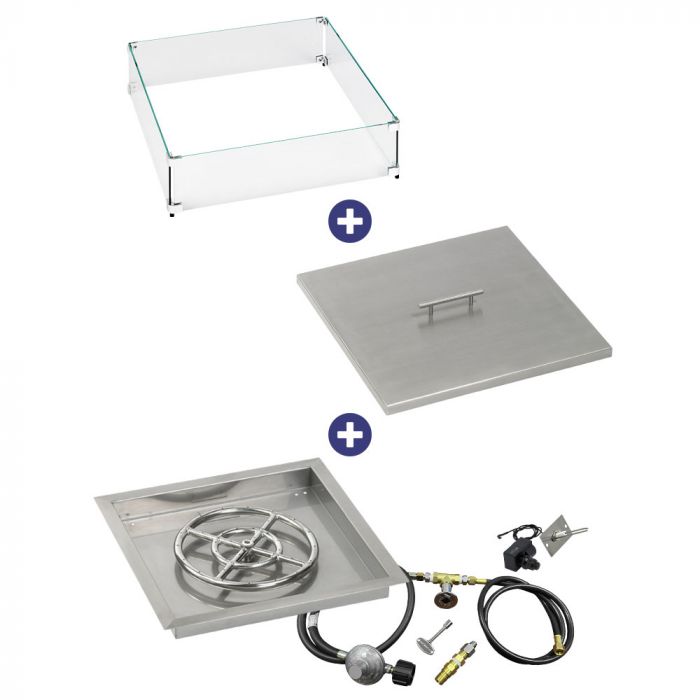 Load image into Gallery viewer, 18&quot; Square Drop-In Pan with Spark Ignition Kit (12&quot; Fire Pit Ring) - Propane Bundle
