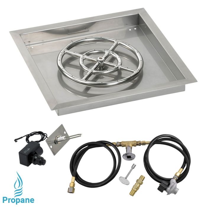 Load image into Gallery viewer, 18&quot; Square Drop-In Pan with Spark Ignition Kit (12&quot; Fire Pit Ring) - Propane
