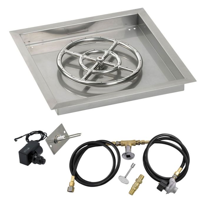 Load image into Gallery viewer, 18&quot; Square Drop-In Pan with Spark Ignition Kit (12&quot; Fire Pit Ring) - Propane
