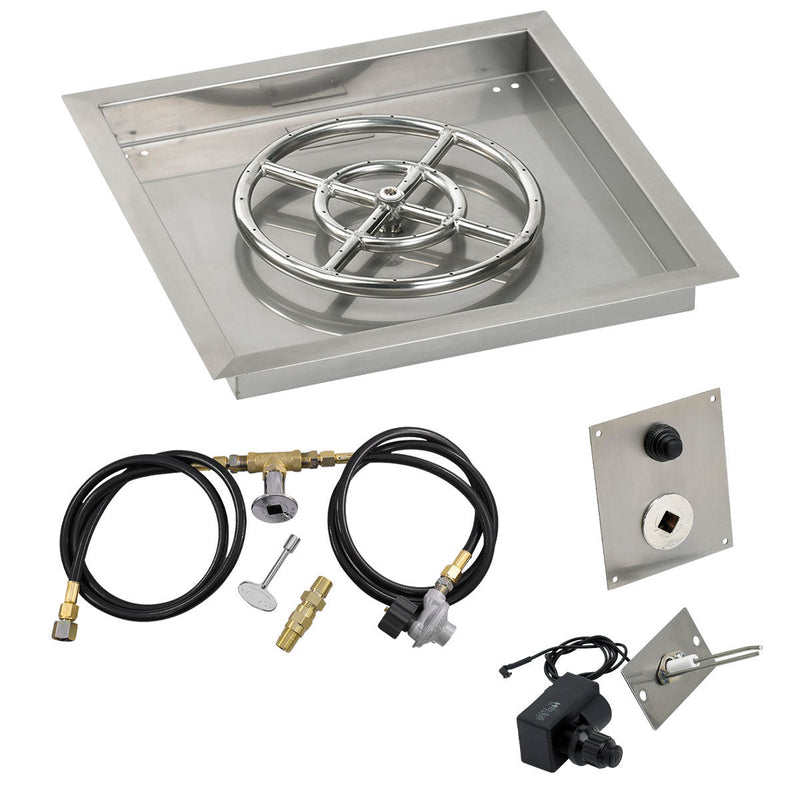 Load image into Gallery viewer, American Fire Products 18" Square Drop-In Pan with Spark Ignition Kit (12" Fire Pit Ring) - Propane
